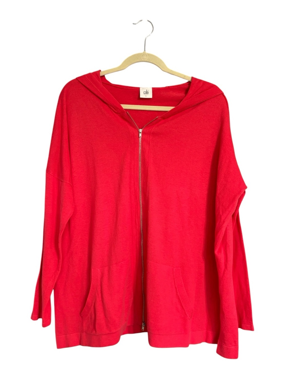Cabi Oversized Bright Pink Zip Front Hooded Cardigan Sweater Large